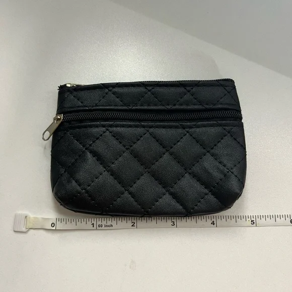 Diamond Quilted Double Zipper Black or Pink Coin Purse - Picture 9 of 10